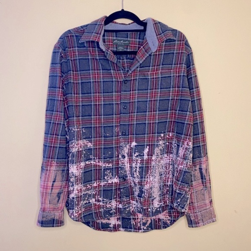 Eddie Bauer Plaid Button DIY Splatter Bleach Button Down Shirt